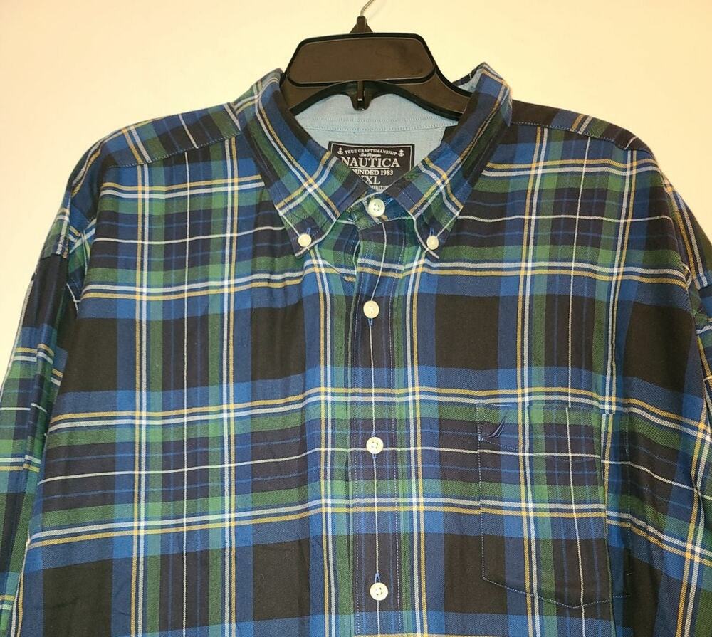 Nautica blue green plaid long sleeve button down shirt - XXL / 2XL